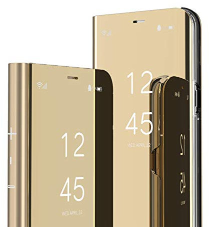 HMTECH Mirror Makeup PU Leather Case For iPhone 11 Pro Max Luxury Slim View Stand Cover Bright Clear Flip Kickstand Shockproof Protective Bumper Case for iPhone 11 Pro Max Mirror PU Gold