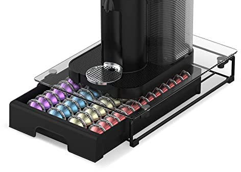 Everie Schubladen-Organizer mit Oberseite aus gehärtetem Glas, kompatibel mit Nespresso-Vertuo-Kapseln, kompatibel mit 40 großen oder 52 kleinen Vertuoline-Kapseln