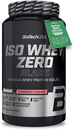 BioTechUSA Iso Whey Zero Black | Protéine de première qualité avec créatine, zinc, vitamine B3 et acides aminés | 90% de protéines | Sans sucre, sans lactose, sans gluten, 908 g, Fraise