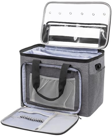 FiNeWaY® Knitting Wool Tote Storage Bag Crochet Hook Needles Accessories Organiser Holder-Made of Premium Heavy Duty Nylon with Clear PVC Top, Strong and Lightweight (Grey)