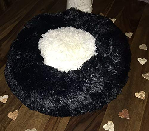 Aldenhoven Goods Hundebett Plüsch 40-120 cm Rund Katzenbett Hundekissen Katzenkissen Donut Hundekörbchen Blitzversand (Schwarz-Weiß, 50 cm)