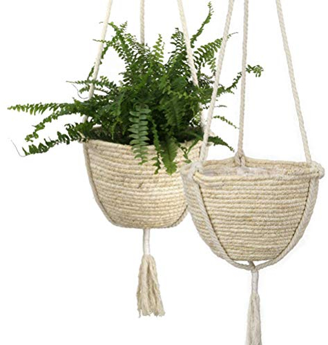 Ayaaa Baumwollseil Hängeampel Blumenampel Seegras Korb Wandbehang Pflanzer Korb Abdeckung für Blumentopf, Stroh hängende Korb Aufbewahrungskorb