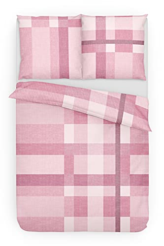 Träumschön Premium Bettwäsche 135x200 + 80x80 cm - Kariertes Design Rosa - Sommer Bettwäsche aus Baumwolle – Weich, Atmungsaktiv & Hautfreundlich - bügelfrei