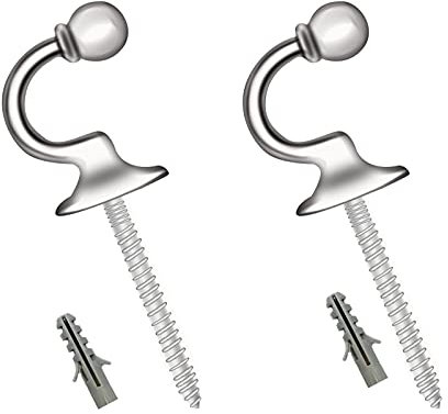 2 Pack Metal Curtain Hooks - Heavy Duty U Shaped Tieback Hooks for Shower, Window, Wall Mounted - Screw for Keys, Clothes, Coat Hanger