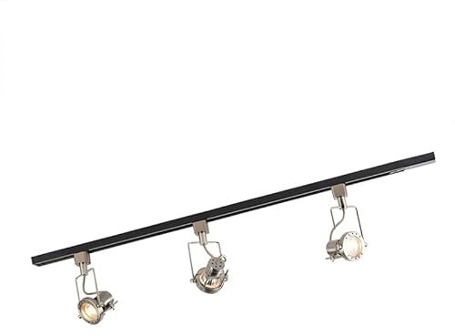 QAZQA - Modern Smartes 1-phasiges Schienensystem Komplettset I Spotlight I Deckenspot I Deckenstrahler I Strahler schwarz mit Stahl I Silber I nickel matt inkl. 3-flammig Spotbalken WiFi GU10 - Iconic