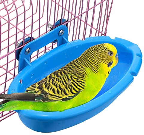 Mygeromon Baignoire pour cage - Petit bol à suspendre à l'intérieur de la cage, bain d'oiseaux, douche pour perroquets, perruches, calopsittes, canaris, perruches, perruches (bleu)
