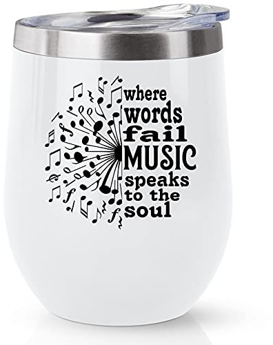 Kubbut Music Notes Flower Wine Tumbler - Teacher Gifts for Women Music Teacher - Insulated Cup Funny Musical Gifts for Musicians -12 oz Stainless Steel Wine Glass Tumbler with Lid