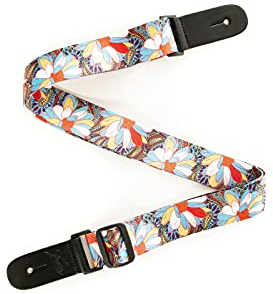 Fame Ukulele Strap Flower Spring, Verstellbarer Nylon Gitarrengurt, 88-150 cm Länge, 4 cm Breite, Kunstlederenden mit Logo, inklusive Gurtpin, Filz-Unterleger und Montageschraube