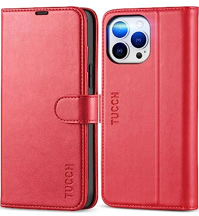 TUCCH Case for iPhone 13 Pro Max (6.7) 2021 5G, Premium Magnetic PU Leather Wallet Case with [Card Holders][Shockproof TPU] Kickstand, Book Flip Stand Case Compatible with iPhone 13 Pro Max, Red