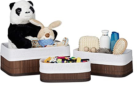 Relaxdays Aufbewahrungskorb 3er Set, Stoffbezug, Bambus, rechteckig, Bad, Accessoires, Spielzeug, Allzweckkorb, Farbwahl | Bad, Accessoires, Spielzeug, Allzweckkorb