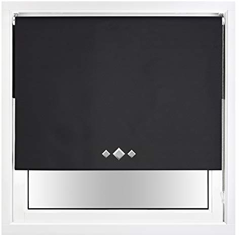 FURNISHED Blackout Roller Blind with Triple Diamond Eyelets & Metal Fittings Trimmable - Black, 145W x 165H cm