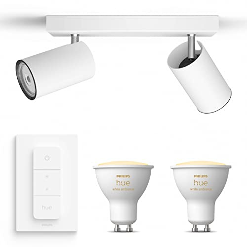 Philips myLiving Kosipo Einbaustrahler Weiß - 2 flammige Spots Oberfläche inkl. Philips Hue White Ambiance GU10 & Dimmer - Bluetooth