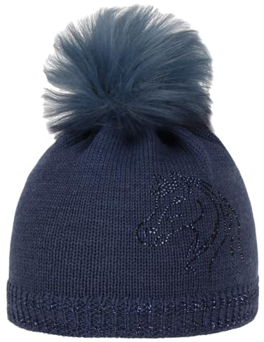 maximo Horse Kids Bommelmütze Kindermütze Wintermütze Beanie Kinderbeanie (47-49 cm - blau)