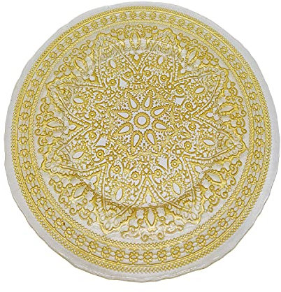 Trimming Shop 13-Inch Round Glass Charger Plates with Gold Mandala Design for Weddings, Banquets, and Dinner Parties – 33cm, Elegant Decorative Table Service Ware