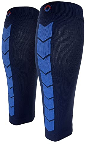 NV Compression 365 Manchons de compression pour les mollets - Noir - Compression Sports Calf Sleeves - Black - For Running, Cycling, Triathlon, Crossfit, Gym (Bleu/Bleu Ciel, Large)