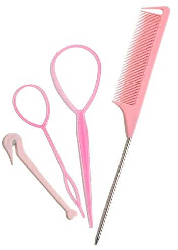 zalati Hair Topsy Tail Tool Kits 4pcs Hair Braiding Tool (1pcs Rat Tail Comb, 2pcs Pcs French Braid Tool Loop and 1pcs Elastic Hair Bands Cutter) for Hair Styling