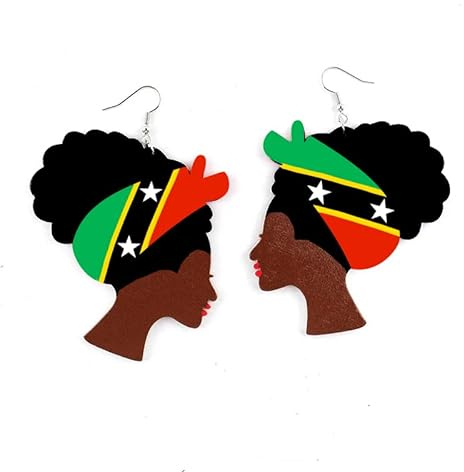 Caribbean Flag Drop Earrings for Black and Brown Skin Women | Afro Wood Dangle Earrings | St Kitts and Nevis Kittian SKN