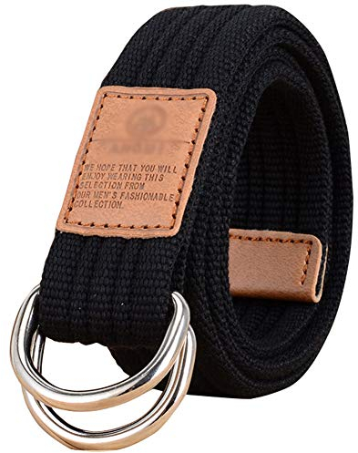 Stoffgürtel für Damen und Herren Doppel D-ringe Leinwand Canvas Schnalle Gürtel,Schwarz,L*W:47.24 Zoll*1.33 Zoll