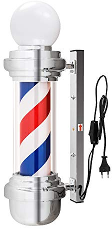 Barberpub Barber-Pole Barbierstab Friseurstange mit LED-Kugelleuchte Salon Einrichtung, Drehbar, klassisch rot-weiß-blaue Säule Barbershop-Säule, Energieklasse G