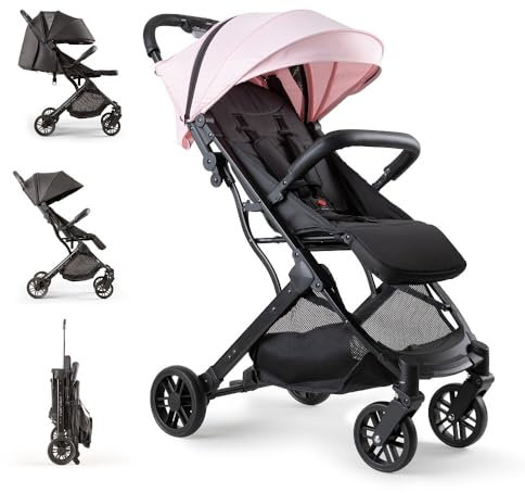 Interbaby - Passeggino Leggero | Passeggino per Bambini Nascita a 48 Mesi o 22 kg | Pulsante di Ripiegamento Rapido, Ammortizzatori, Capottina Intercambiabile XXL, Passeggino Minimum Plus Space Rosa