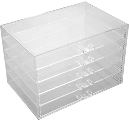 Cyrank Transparenter Make-up-Organizer aus Acryl, Make-up-Aufbewahrungsschubladen, Kosmetik-Vitrine, 5 Schubladen Für Die Aufbewahrung von Nagellack, Lippenstift, Make-up-Pinsel, Lippenstiften