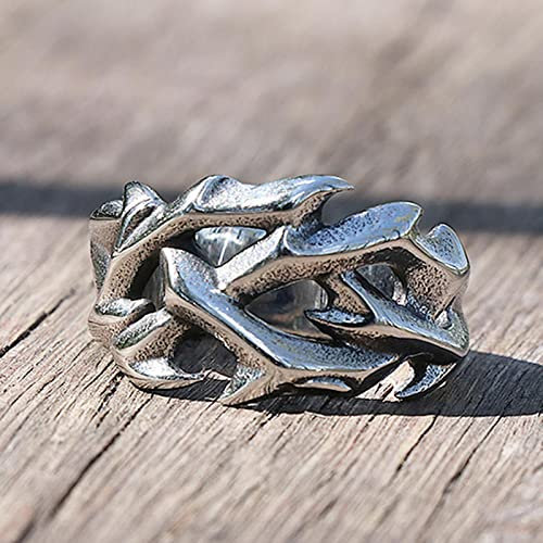 XJruixi Vintage Hollow Out Design Crown of Thorns Rings for Men Women Stainless Steel Biker Men's Rings Fashion Wedding Party Gifts