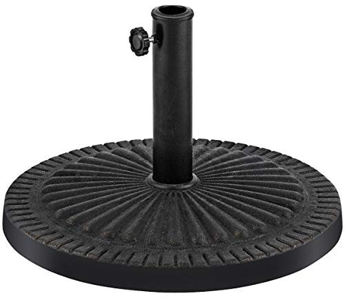 COSTWAY Soporte de Base para Sombrilla de Patio, Base de Sombrilla Redonda Resistente con Perilla de Ajuste, Poste de Metal, Patrón Decorativo, Fácil Montaje para Exteriores, Jardín, Bronce