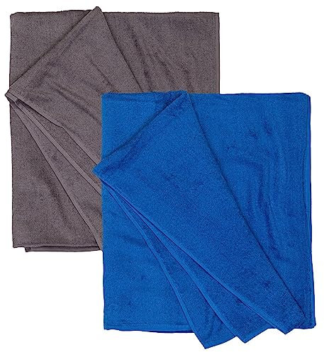 ADAMO Strandtuch 2er Set XXL 100% Baumwolle - 155x220cm + 155x220cm Grau: 710 + Royalblau: 340 - XXL Saunahandtuch - Badetuch in Übergröße - Duschhandtuch, Badehandtuch & Saunatuch