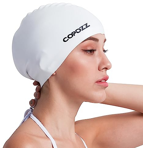 COPOZZ Erwachsene Badekappe, Unisex Wasserdicht Schwimmkappe für Herren Damen, Lange Haare Silikon Swimming Cap Bademütze für Männer Frauen