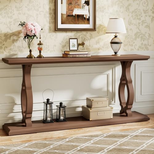 Tribesigns 160 cm Extra Langer Sofatisch, Schmaler Konsolentisch aus Holz mit 2 Ebenen, Akzenttisch für den Eingangsbereich mit Offenen Lagerregalen, Flur, Wohnzimmer, Braun