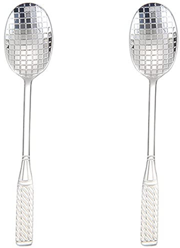 Set di 2 cucchiai da dessert in acciaio inox, lunghezza 12,2 cm, racchetta da tennis, cucchiai da gelato, dolci, argento