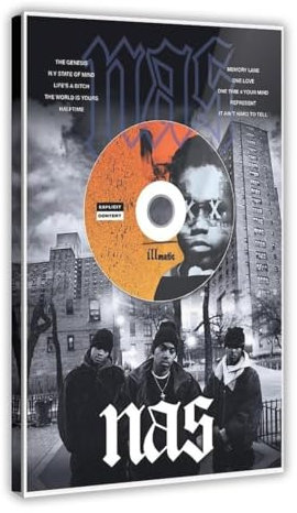 Nas 'Illmatic' Album Plakette – Hip-HopRap-Musik-Poster, Leinwand-Poster, Wandkunst, Dekordruck, Bild, Gemälde für Wohnzimmer, Schlafzimmer, Dekoration, Rahmen-Stil, 50 x 75 cm