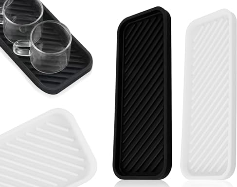 KAPSING 2 Piezas Escurridor de Silicona Escurridor Organizador de Fregadero Soporte de Esponja de Silicona Organizador de Baño de Cocina Silicona para Esponjas (Negro + Blanco)