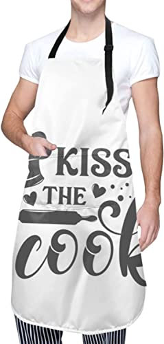 Aqsmulta Kiss The Cook-Schürze mit Taschen, wasserdicht, Küchenschürze für Damen und Herren, Schwarz , One size