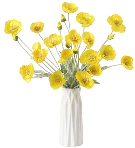 DuHouse Künstliche Mohnblumen, Seidenmohn, Gelb, 6 Stück | 6 Stück Seidenmohnblumen, für Zuhause, Tischdekoration, Büro & Hochzeit Deko