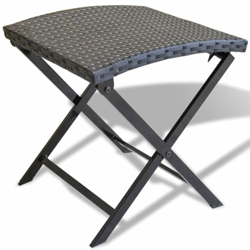 Chaduof Klappbarer Hocker Poly Rattan Schwarz, Klapphocker, Gartenhocker, Fusshocker Klappbar Outdoor, Sitzhocker Outdoor, Balkon Hocker, Fusshocker Garten