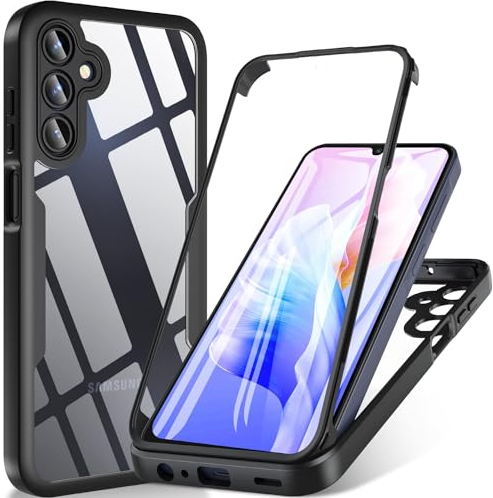 Wigento Für Samsung Galaxy A15 360 Grad Full Cover Acrylic Hybrid TPU Schutz Handy Hülle Schwarz