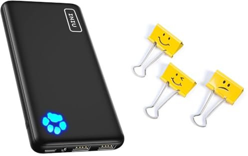 INIU Power Bank, Portable Charger 10000mAh Slimmest & Lightest High-Speed USB C Input & Output & Rapesco 1351 19 mm Fun Foldback Clips, Bright Yellow, Pack of 20