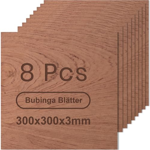 ROWOOD Contreplaqué 3mm Bubinga 8 Pièces 300x300x3mm Matériaux de Gravure Laser Plaque de Contreplaqué pour Modélisme Artisanat en Bois Découpe Laser Pyrogravure Peinture