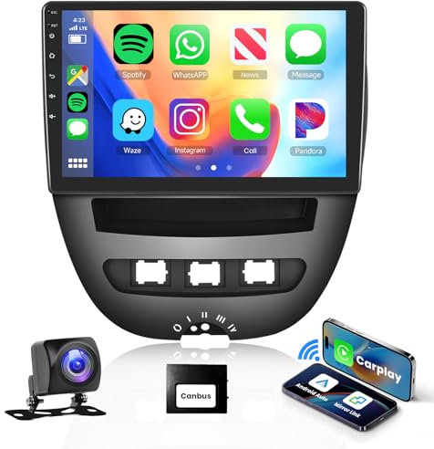 Podofo Carplay Autoradio für Peugeot 107/Citroen C1/Toyota Aygo, 10.1 Touchscreen Autoradio 2G+64G mit Wireless A-pple Carplay Android Auto, Bluetooth/Mirror Link/GPS/WiFi/FM/RDS/SWC+Rückfahrkamera