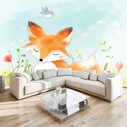 Papier Peint Dessin Animé Animaux Renard Lapin 3D Panoramique Murale Salon 400x280 cm Papier Peint intissé pour Chambre Salon Personnalisé Décoration Murale