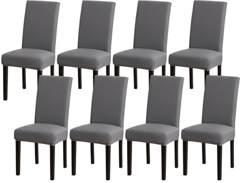 mafudoxi Stuhlhussen 8er Set, Stretch Abnehmbare Waschbar Stuhlbezug, Stretch Stuhlhusse mit Gummiband, für Hotel, Bankett, Restaurant, Haus, Party, Hochzeit(Grey, 8Stück)