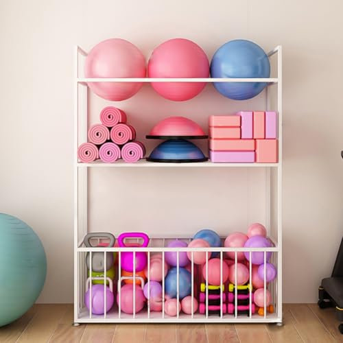 Professionell Fitnessstudio Yoga Zubehör Aufbewahrungsgestell, Große Kapazität Metall Gewicht Regal Geeignet für Zuhause Fitness Yoga-Studio Veranstalter Ablagen für Yoga-Ball Yoga-Block Kurzhantel(Wh