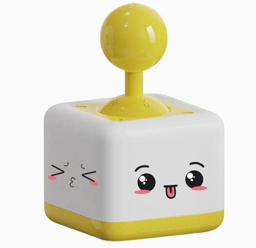 HLMNAKE Night Light Creative Joystick Switch, Stress Relief LED Table Lamp with Timer Function, Warm and White Light, Cute Emoji Stickers and Text (Yellow)