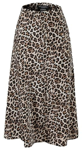 SASSYCLASSY Langer Leoparden Rock Damen elegant - Midi Leo Rock Damen gelb braun schwarz – Rock Leopardenmuster aus fließendem Stoff in A Linie mit elastischer Taille Animal Print – Größe XL