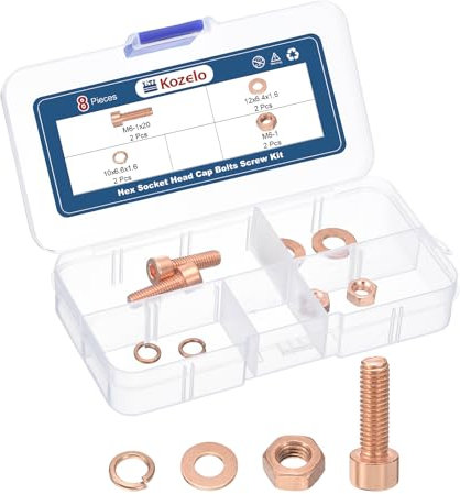 Kozelo 8pcs M6 Socket Head Cap Screws Bolts Nuts Assortment Kit - [M6-1x20mm] Red Copper Fully Threaded Hex Screw for 3D Printer Use