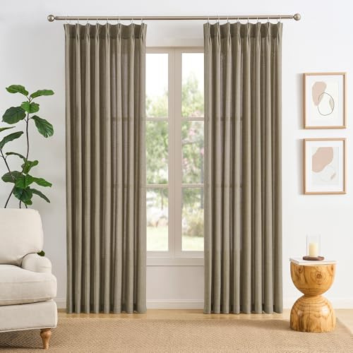 RAIN CITY Custom Length Curtains 92 Inches Long,Pinch Pleated Linen Blend Back Tab with Hooks Boho 70s Curtains for French Door Living Room W50 x L92 Khaki