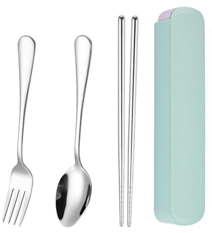 Beatyarmy 1 Set of 3 PCS Reusable Stainless Steel Green Cutlery Set with Portable Pouch Case for Travel, Outdoor, Picnic, Office, School Lunch