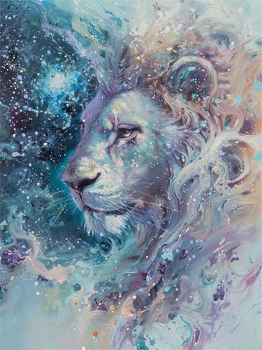 Peinture Numero Adulte Animal, Lion Peinture par Numero Adulte Loisirs Créatifs, DIY Loisirs Créatifs Kit avec 3 Pinceaux Peintures Acryliques, Decoration Chambre, Cadeau Femme Encadré 90x120cm t-1352