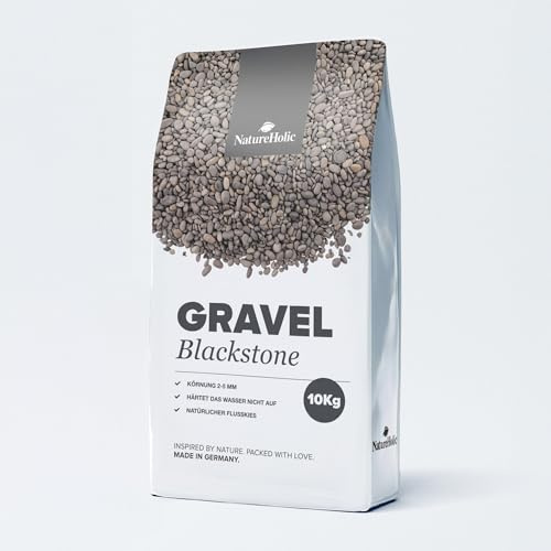 NatureHolic Naturkies Blackstone River | Schwarzer Aquarium Kies | Natürlicher Flusskies für Aquarien mit feiner Körnung 2-5 mm | Perfekt für Naturaquarien, Bodengrund & Deko | 20kg